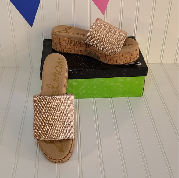 Sam Edelman Wendi Cork Platform Blush Gold Ruched Sandal Slides size 10 - Picture 11 of 16